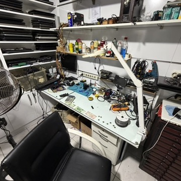 Repair bench with soldering tools